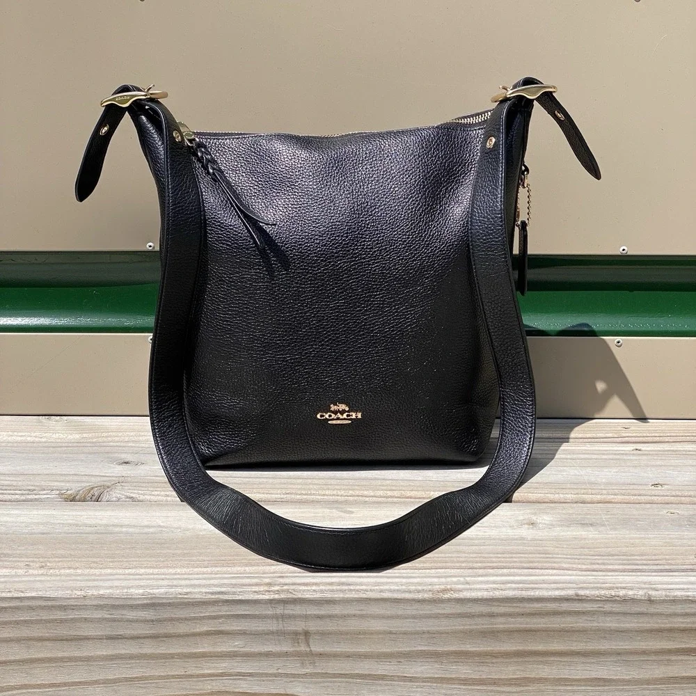 Coach Val Duffle C2818 Black Pebble Leather Shoulder Crossbody Bag
